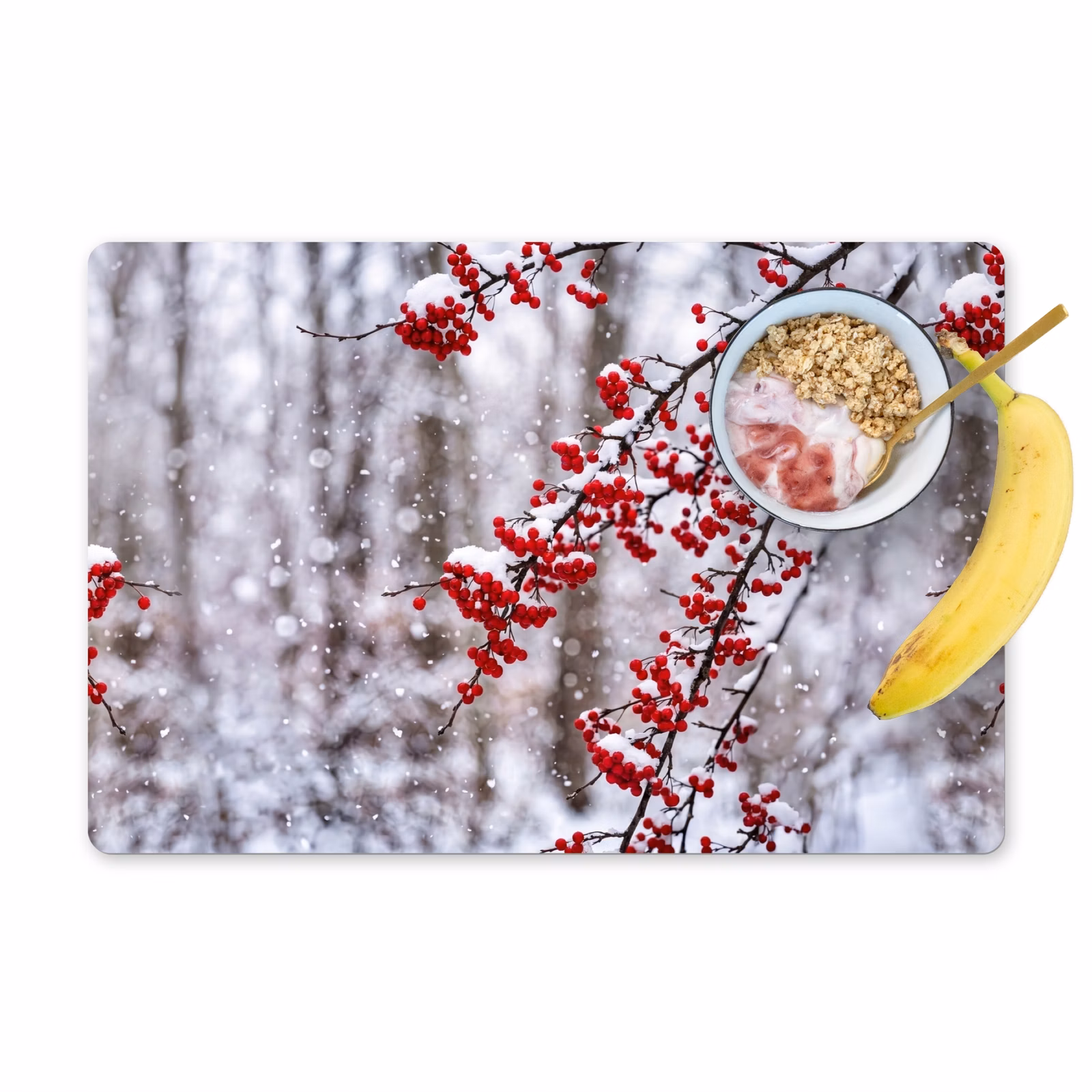 Tischset - 6 Stück - Beeren - Äste - Schnee - Bunt - 6 Stück — 1