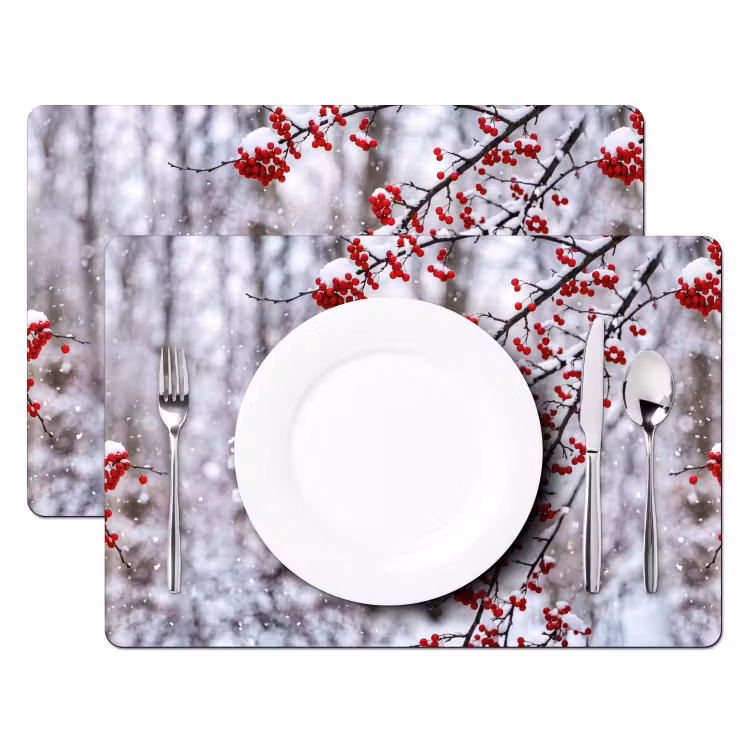 Tischset - 6 Stück - Beeren - Äste - Schnee - Bunt - 6 Stück — 2