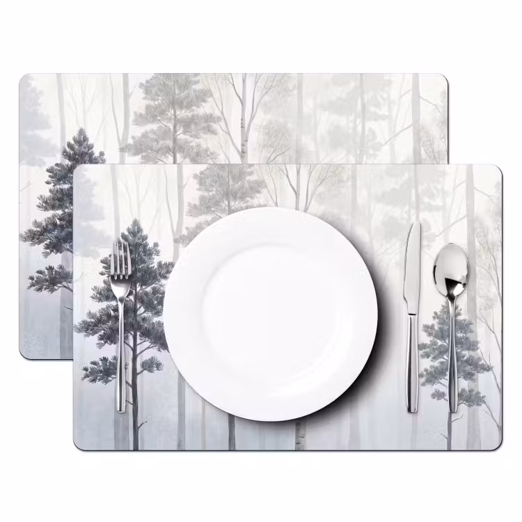 Tischset - 6 Stück - Wald - Bäume - Nebel - Natur - Illustration - Grau - 6 Stück — 2