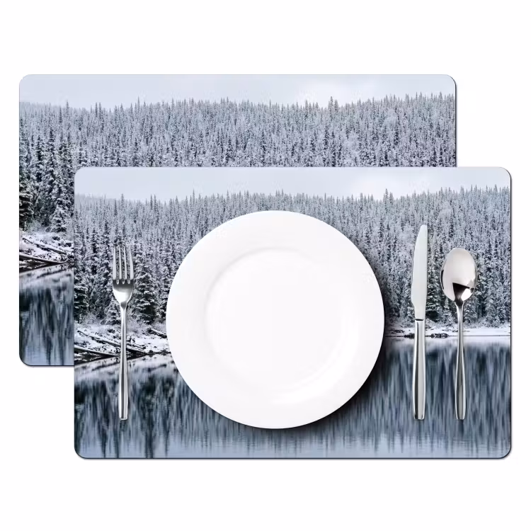 Tischset - 6 Stück - Wald - Spiegelung - See - Winter - Gelassenheit - 6 Stück — 2