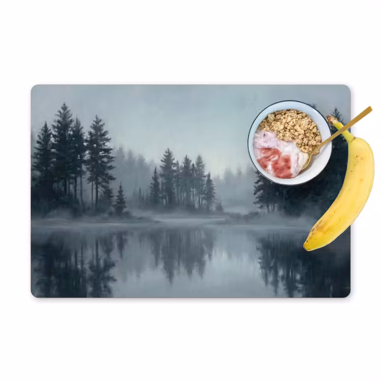 Tischset - 6 Stück - Wald - See - Nebel - Natur - Grau - 6 Stück — 1