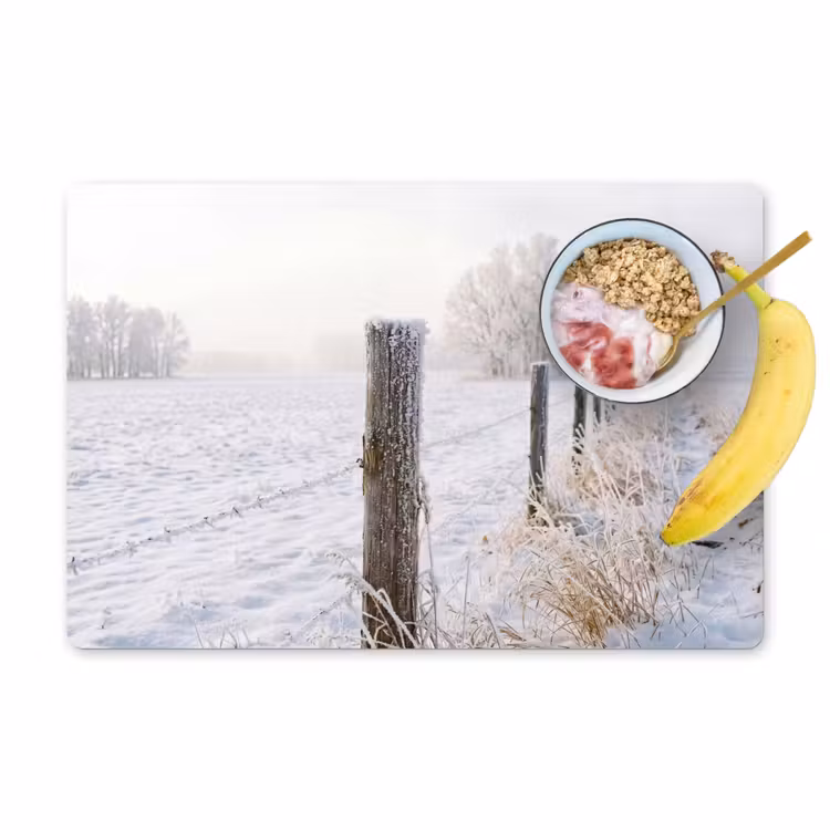 Tischset - 6 Stück - Zaun - Schnee - Nebel - Landleben - Nostalgisch - 6 Stück — 1