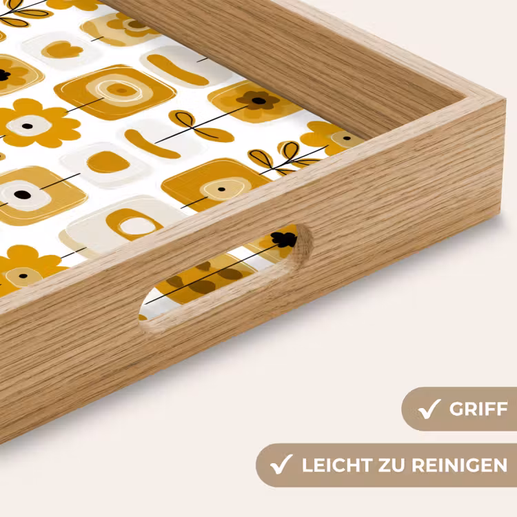 Tablett - Retro – Abstrakt – Blumen – Ockergelb — 8