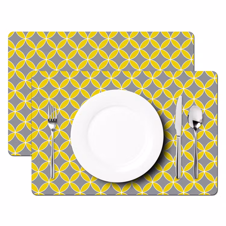 Tischset - 6 Stück - Geometrisch – Kreise – Modern – Grau – Gelb - 6 Stück — 2