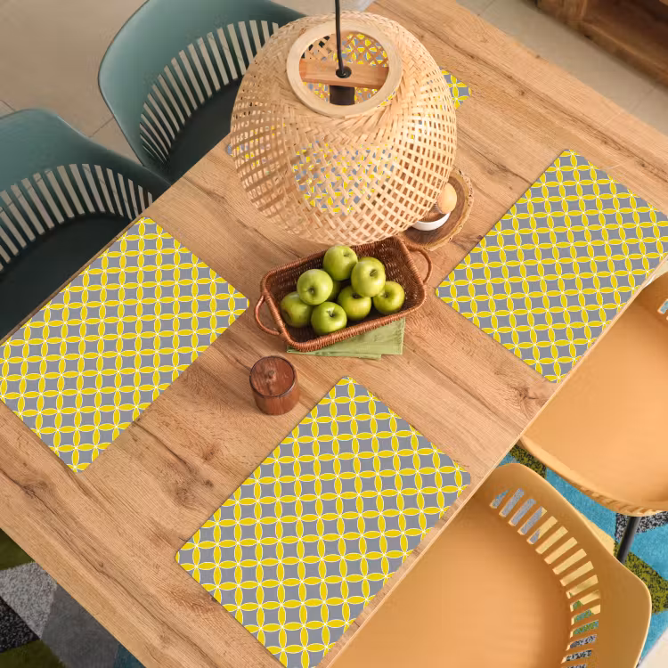 Tischset - 6 Stück - Geometrisch – Kreise – Modern – Grau – Gelb - 6 Stück — 3
