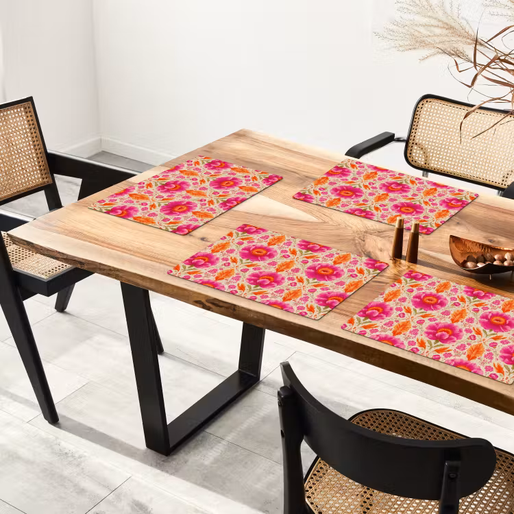 Tischset - 6 Stück - Bloemen - Barok - Roze en Oranje - 6 Stück — 4