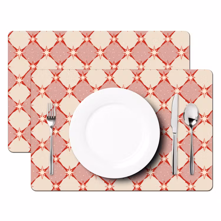 Tischset - 6 Stück - Ruiten - Sterren - Vintage - Oudroze - Rood - 6 Stück — 2