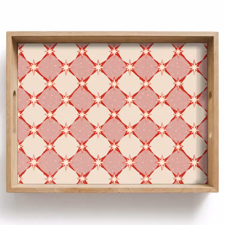 Tablett - Ruiten - Sterren - Vintage - Oudroze - Rood — 1