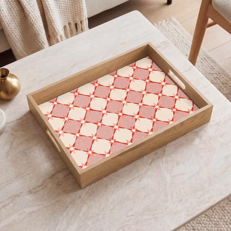 Tablett - Ruiten - Sterren - Vintage - Oudroze - Rood — 2