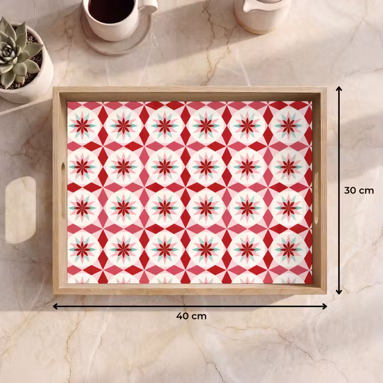 Tablett - Tegelpatroon - Sterren - Retro - Roze - Mintgroen — 7