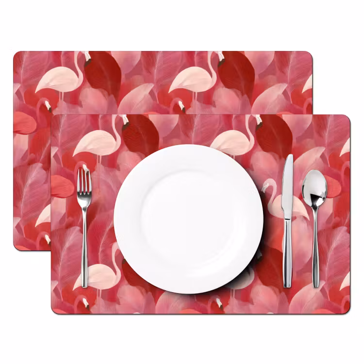 Tischset - 6 Stück - Flamingo - Botanisch - Elegant - Roze - Rood - 6 Stück — 2