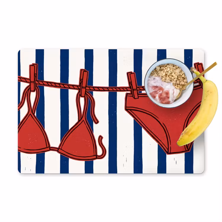 Tischset - 6 Stück - Bademode – Wäscheleine – Sommer – Illustration – Rot - 6 Stück — 1