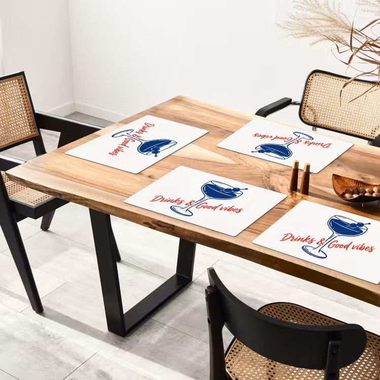 Tischset - 6 Stück - Cocktail – Glas – Illustration – Blau – Weiß - 6 Stück — 4