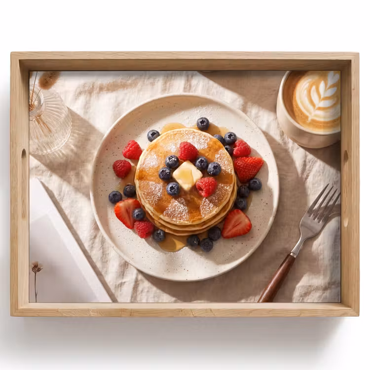 Tablett - Pfannkuchen – Beeren – Frühstück – Modern – Beige — 1