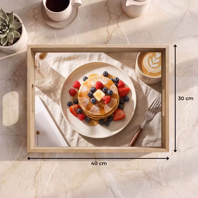 Tablett - Pfannkuchen – Beeren – Frühstück – Modern – Beige — 7