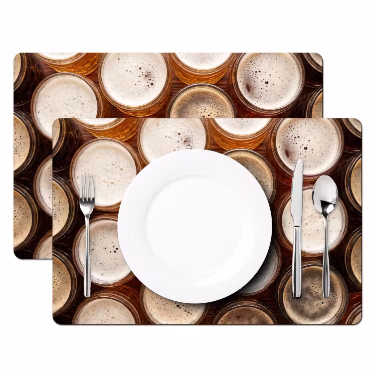 Tischset - 6 Stück - Essen – Gläser – Getränke – Muster – Braun - 6 Stück — 2