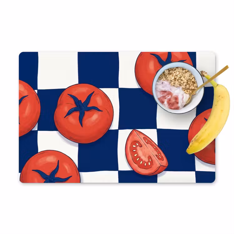 Tischset - 6 Stück - Essen – Tomaten – Küche – Illustration – Rot-Blau - 6 Stück — 1