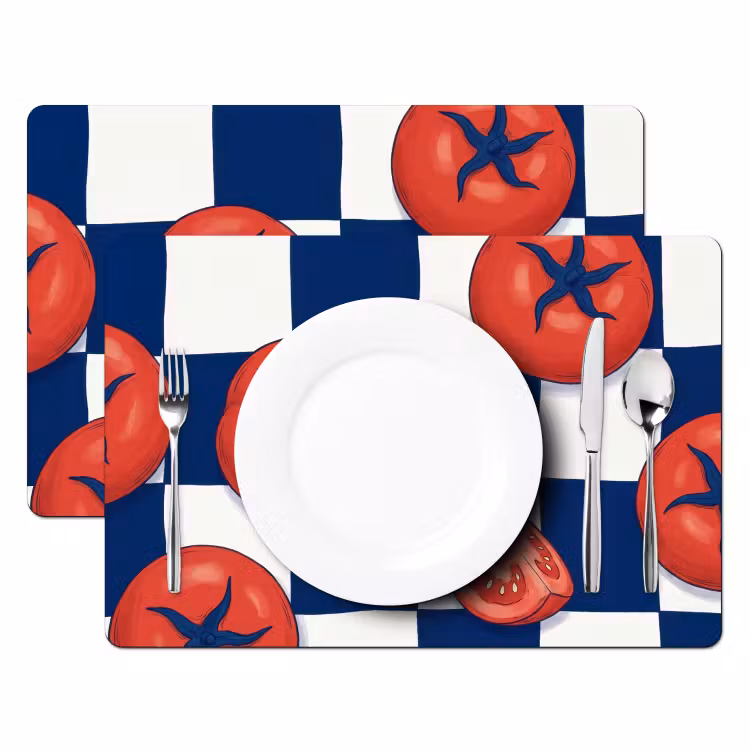 Tischset - 6 Stück - Essen – Tomaten – Küche – Illustration – Rot-Blau - 6 Stück — 2