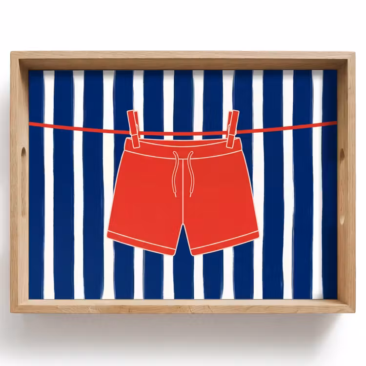 Tablett - Shorts – Wäscheleine – Sommer – Illustration – Rot — 1