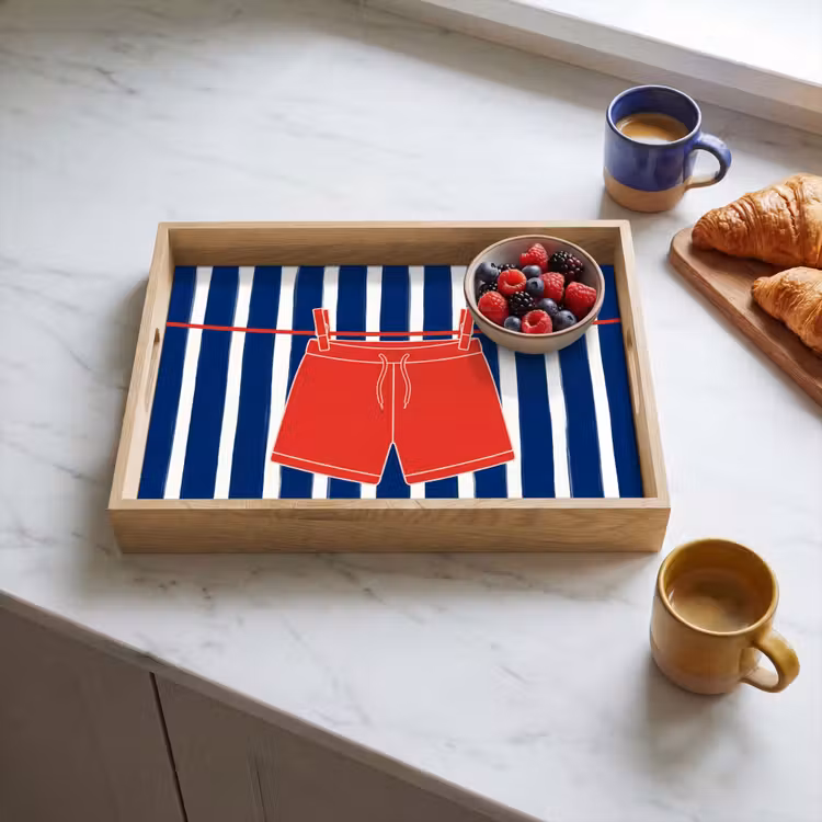 Tablett - Shorts – Wäscheleine – Sommer – Illustration – Rot — 3