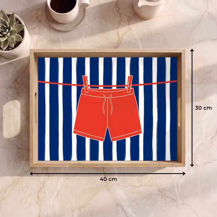 Tablett - Shorts – Wäscheleine – Sommer – Illustration – Rot — 7