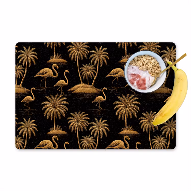 Tischset - 6 Stück - Flamingo – Palmen – Tropisch – Gold – Schwarz - 6 Stück — 1