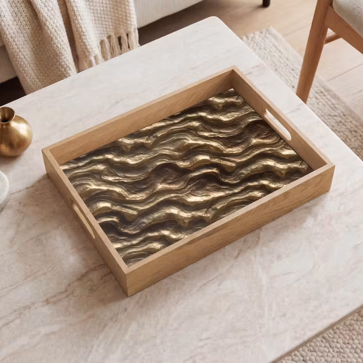 Tablett - Relief – Wellen – Abstrakt – Bronzegold — 2