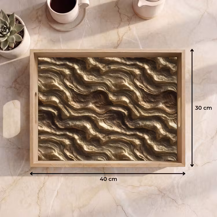 Tablett - Relief – Wellen – Abstrakt – Bronzegold — 7