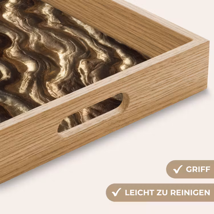 Tablett - Relief – Wellen – Abstrakt – Bronzegold — 8