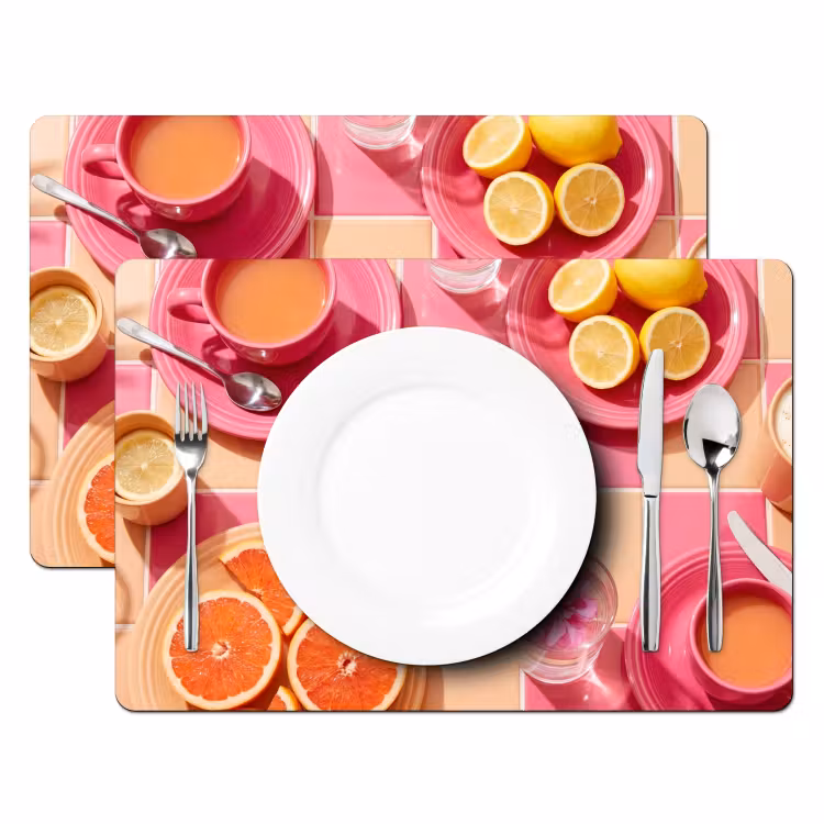 Tischset - 6 Stück - Essen – Zitrusfrüchte – Stillleben – Rosa – Orange - 6 Stück — 2