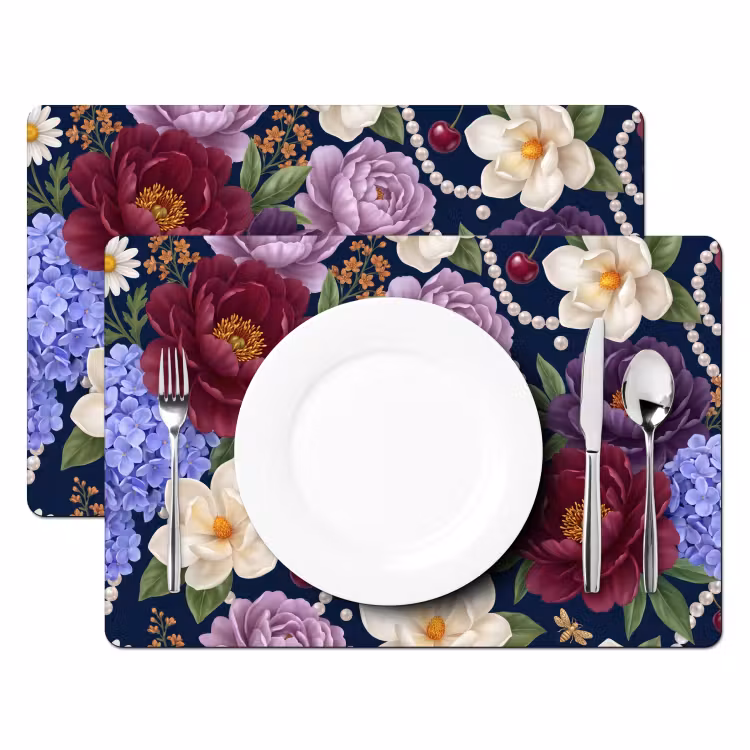 Tischset - 6 Stück - Blumen – Perlen – Dekoration – Modern – Blau - 6 Stück — 2