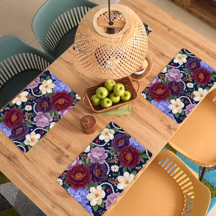 Tischset - 6 Stück - Blumen – Perlen – Dekoration – Modern – Blau - 6 Stück — 3