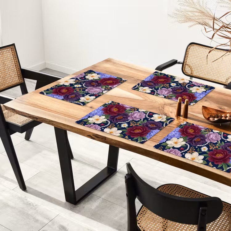 Tischset - 6 Stück - Blumen – Perlen – Dekoration – Modern – Blau - 6 Stück — 4