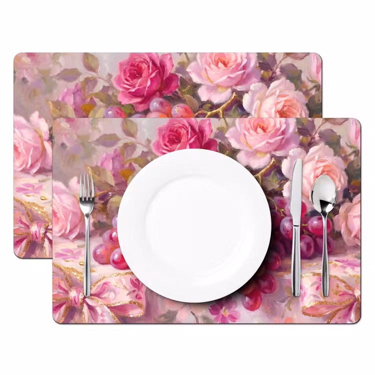 Tischset - 6 Stück - Essen – Blumen – Stillleben – Rosa – Gold - 6 Stück — 2