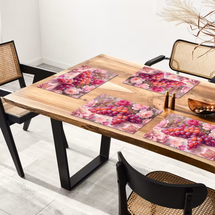 Tischset - 6 Stück - Essen – Blumen – Stillleben – Rosa – Gold - 6 Stück — 4