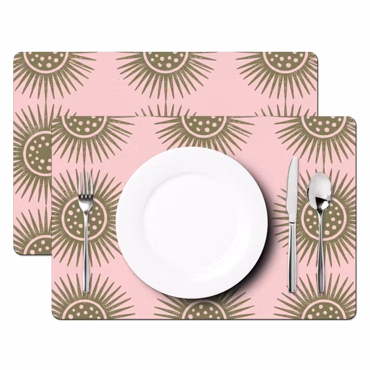 Tischset - 6 Stück - Blumen – Muster – Abstrakt – Rosa – Grün - 6 Stück — 2