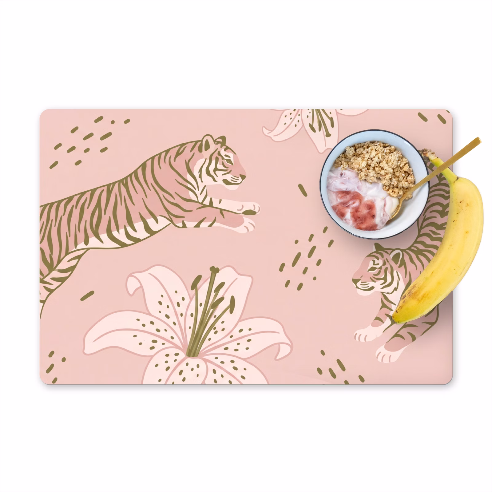 Tischset - 6 Stück - Katze – Springend – Blumen – Abstrakt – Rosa - 6 Stück — 1