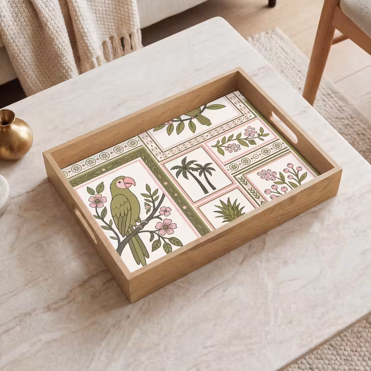 Tablett - Vogel – Tropisch – Muster – Dekorativ – Grün — 2