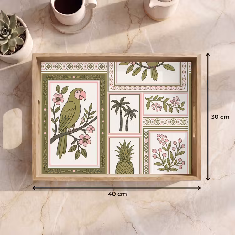 Tablett - Vogel – Tropisch – Muster – Dekorativ – Grün — 7