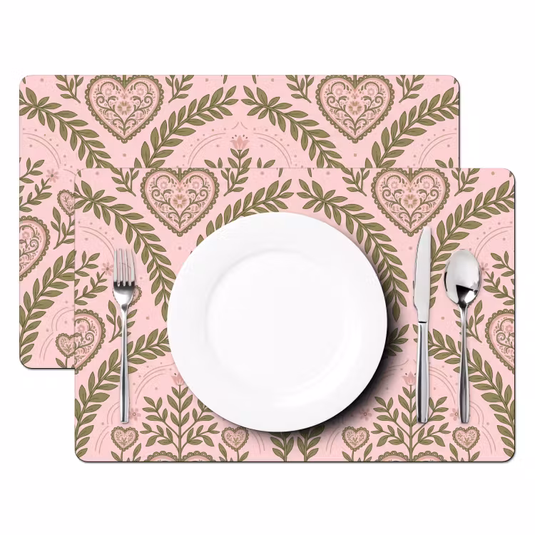 Tischset - 6 Stück - Muster – Herz – Blumen – Folkloristisch – Rosa - 6 Stück — 2