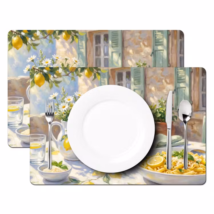 Tischset - 6 Stück - Essen – Terrasse – Sommer – Gemalt – Gelb - 6 Stück — 2