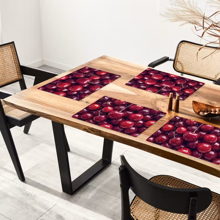 Tischset - 6 Stück - Obst – Kirschen – Essen – Modern – Rot - 6 Stück — 4