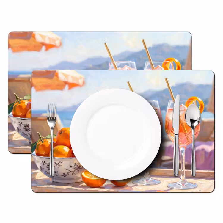 Tischset - 6 Stück - Getränke – Gläser – Strand – Sommer – Orange - 6 Stück — 2
