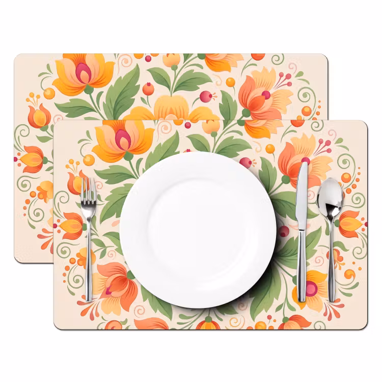 Tischset - 6 Stück - Blumen – Muster – Dekorativ – Orange - 6 Stück — 2