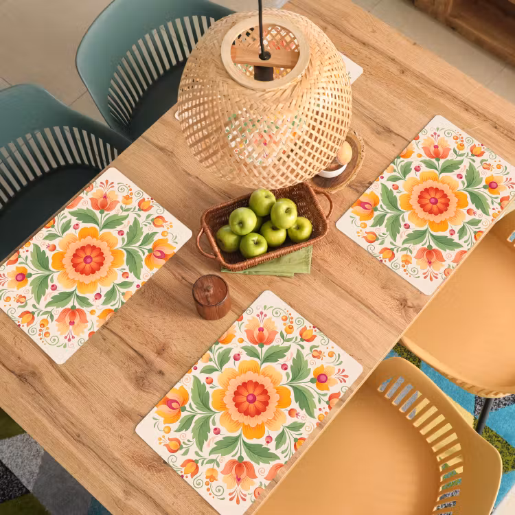 Tischset - 6 Stück - Blumen – Muster – Dekorativ – Orange - 6 Stück — 3