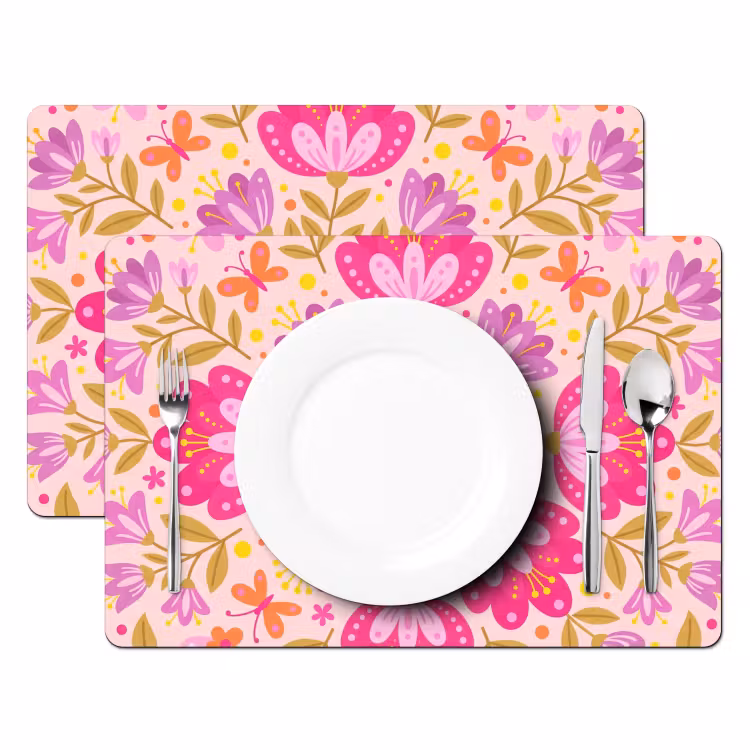 Tischset - 6 Stück - Blumen – Muster – Natur – Abstrakt – Rosa - 6 Stück — 2
