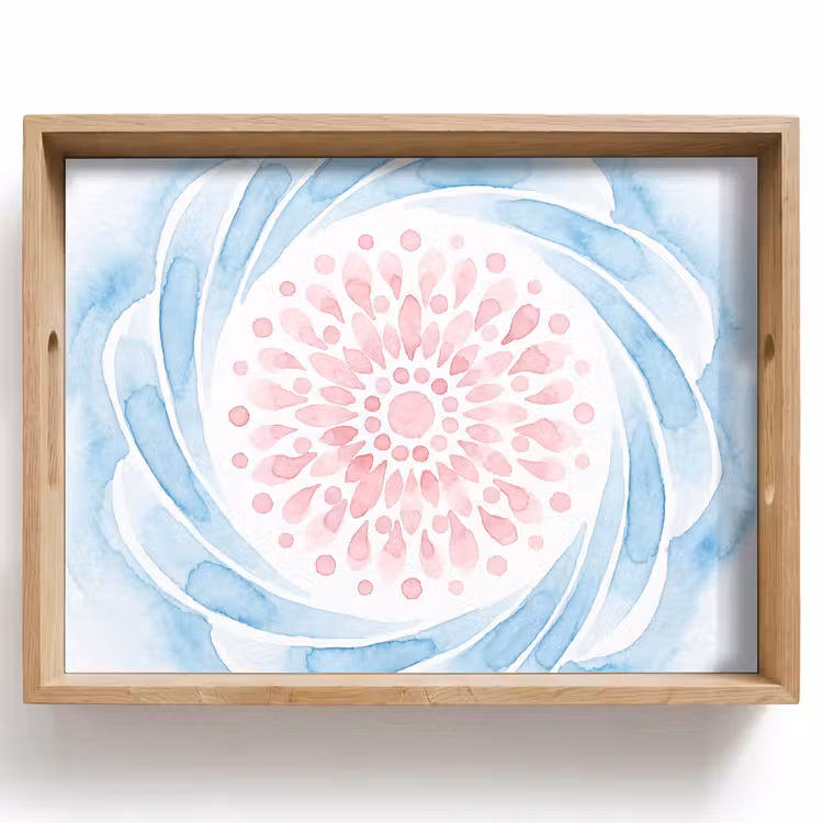 Tablett - Zusammenfassung – Blütenform – Aquarell – Rosa – Blau — 1