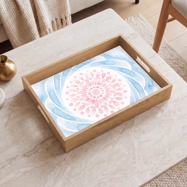 Tablett - Zusammenfassung – Blütenform – Aquarell – Rosa – Blau — 2