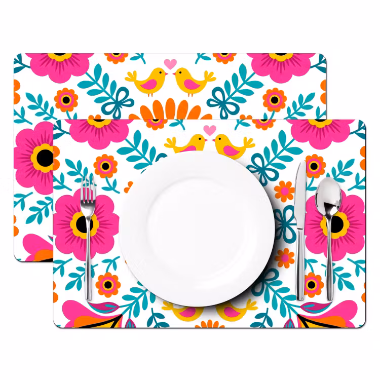 Tischset - 6 Stück - Blumen – Vogel – Muster – Bunt – Modern - 6 Stück — 2