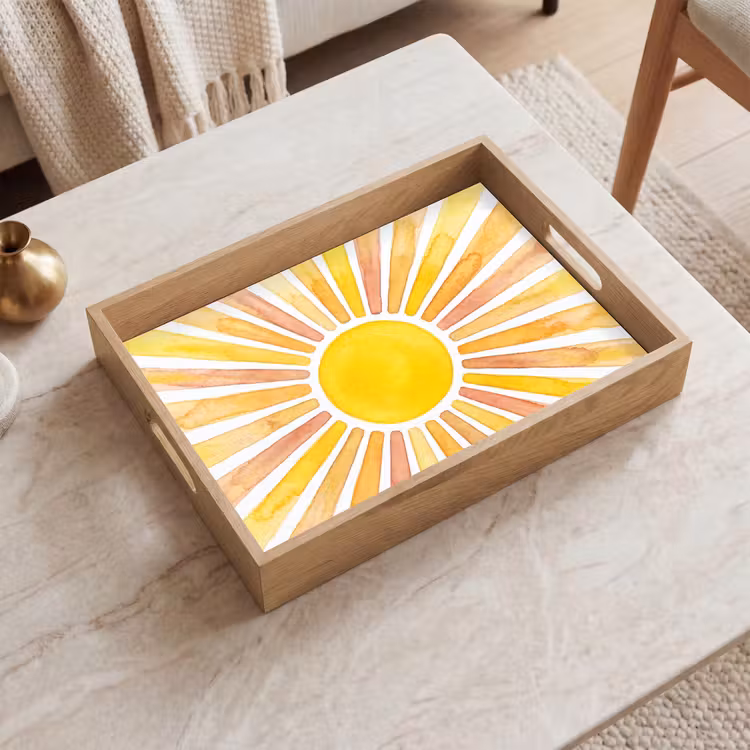 Tablett - Sonne – Strahlen – Aquarell – Gelb – Abstrakt — 2